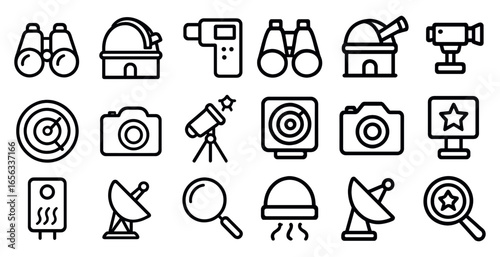 Astronomy and space icons set – outline, linear, cosmic and stargazing symbols