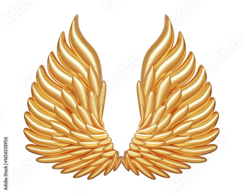 3d realistic detailed golden angel wings. Stock vector illustration on white isolated background.