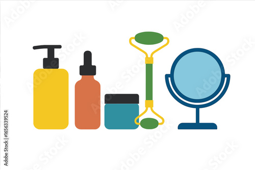 Skincare Products and Jade Roller with Mirror