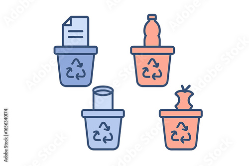Recycling bins for different waste types