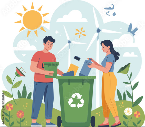 Modern Green Lifestyle Illustration  Trusted Visual for Eco Projects, Climate Change Awareness, and Renewable Energy