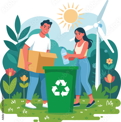 Modern Green Lifestyle Illustration  Trusted Visual for Eco Projects, Climate Change Awareness, and Renewable Energy