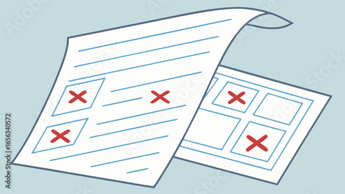 Rejected Documents with Red X Marks Indicating Errors.
