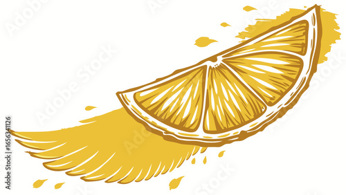 Handdrawn illustration of a juicy lemon slice.