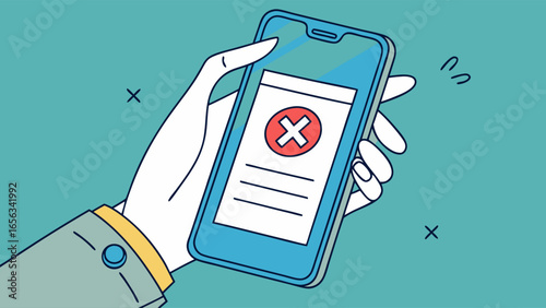 Smartphone Displaying Rejected Message with Red Cross.