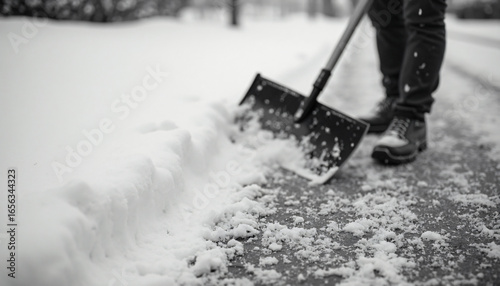 Person Shoveling Snow on Sidewalk