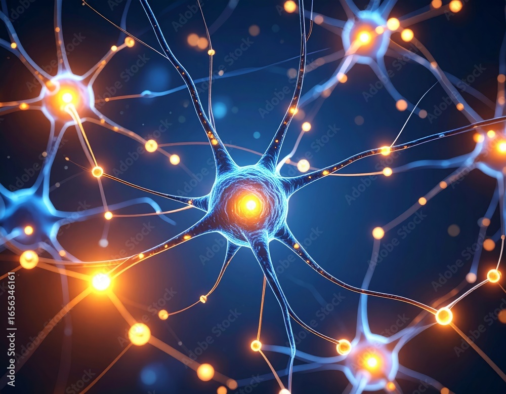 Obraz premium Abstract Illustration of Neurons and Synapses in a Digital Environment