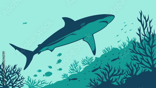Majestic Shark in Coral Reef Underwater Scene.