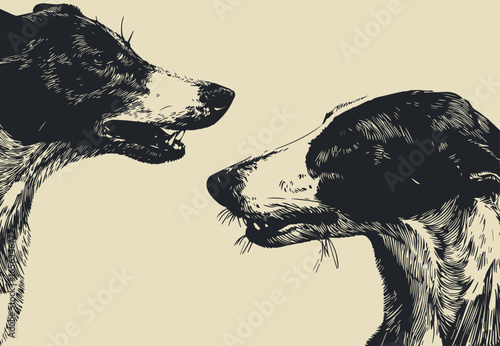 Set of Vintage dogs black line art illustration , vector illustration design.