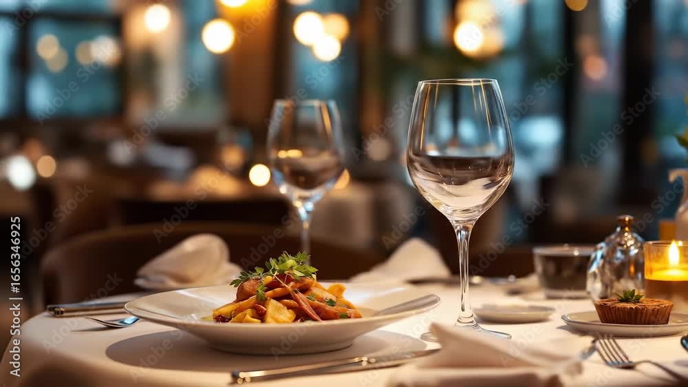 Elegant Restaurant Table Setting with Fine Dining Meal Elegant Restaurant Table Setting with Fine Dining Meal