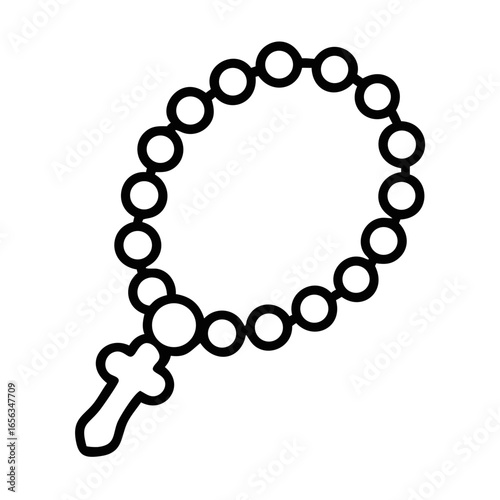 Simple line illustration of a rosary with a cross  