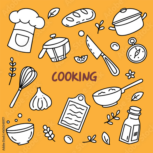 cooking pot, wooden bowls, spoons on wooden background. Top view, copy space. Organic vegetables ingredients for vegan cooking. Clean eating food  cooking banner. Vegetables and spices on the kitchen 