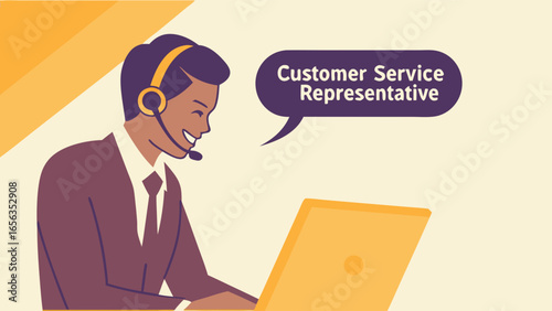 Smiling Customer Service Representative with Headset Working on Laptop 1.