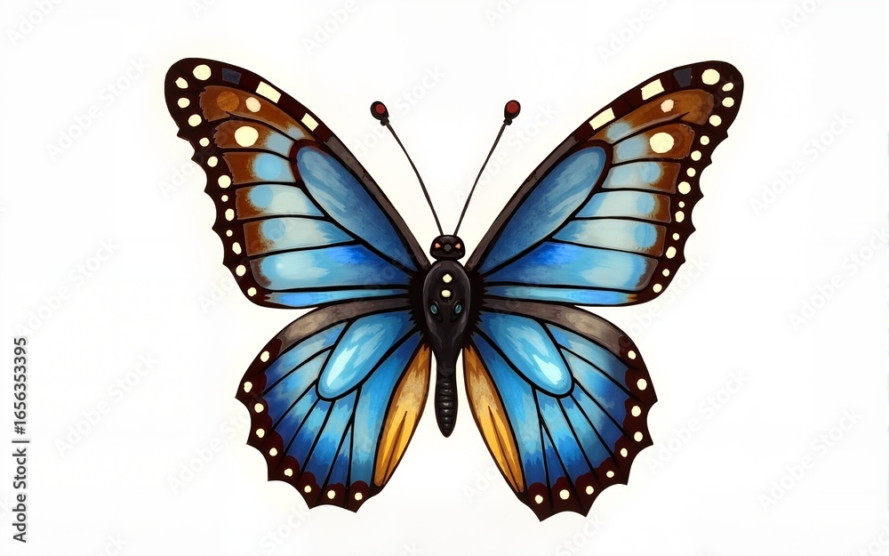 Fototapeta premium Blue and Brown Butterfly Sketch with Distinct Spots and Elegant Details. High quality