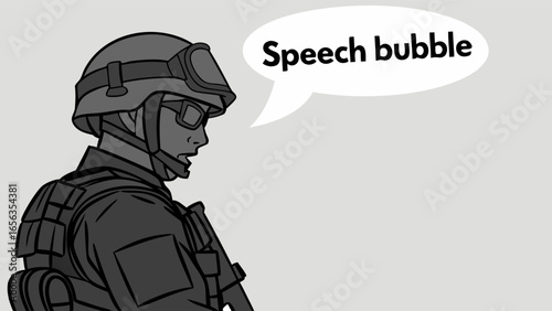 Stylized Illustration of a Soldier with Speech Bubble.
