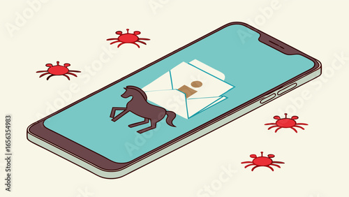 Trojan Horse Email Threat on Smartphone Screen.