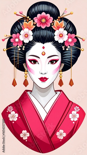 Portrait of a geisha in traditional Japanese attire