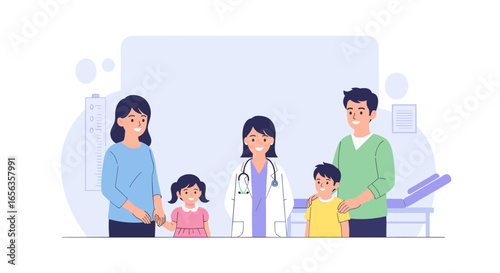 Family doctor visit vector illustration. Healthcare concept in a modern flat design. Family doctor vector 