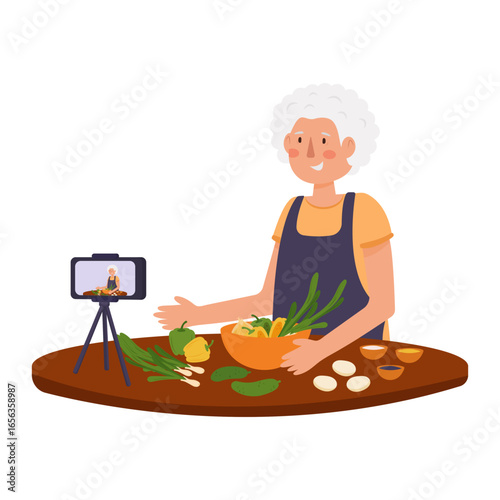 Grandma blogger shoots a culinary blog.