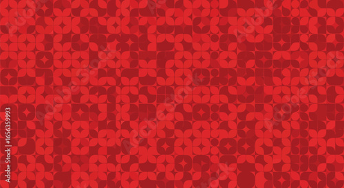 Vector illustration of intricate geometric pattern in various shades of red, featuring abstract floral and leaf shapes forming a complex and decorative background