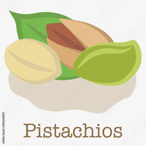 Pistachio illustration. Illustration of a popular nut with a distinctive green kernel in a light shell.