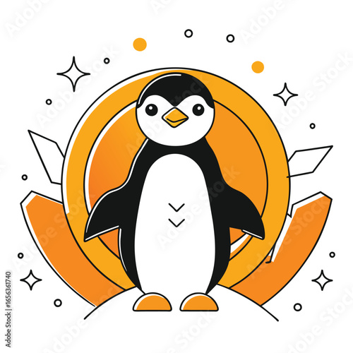 Cute Penguin Cartoon Flat Vector Illustration