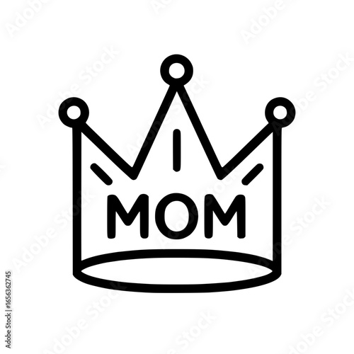 Isolated Line Art Crown Icon with 'I MOM' Message

