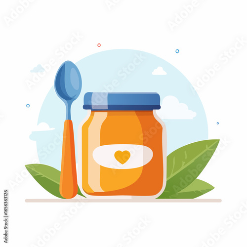 Baby Food Jar With Spoon Illustration