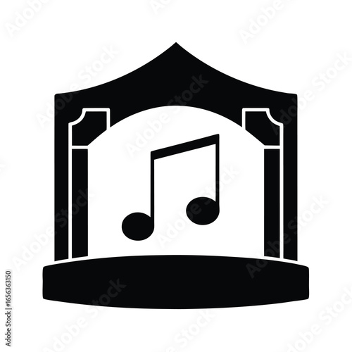 Vector art of black musical stage with notes icon