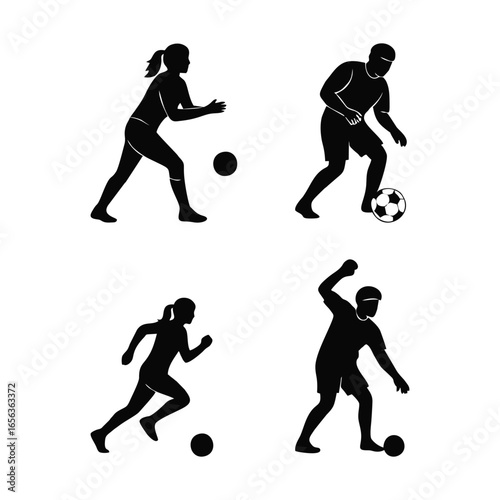 Soccer players silhouettes in action vector illustration design