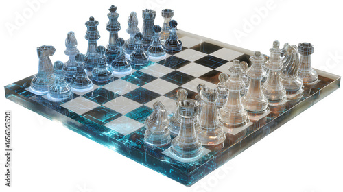 A holographic chess game played between two advanced AI systems in a digital arena