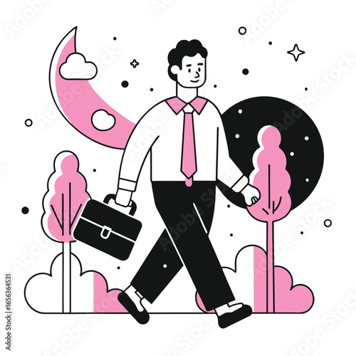 going to work business illustration of a man