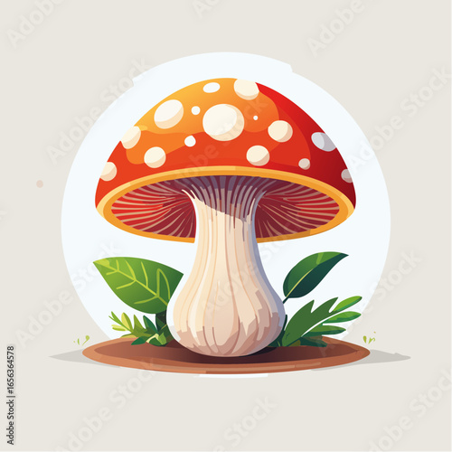 Detailed Illustration Of Red Mushroom With Orange Spots