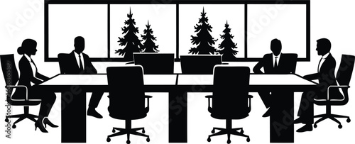 Business meeting silhouette in a modern office with city view