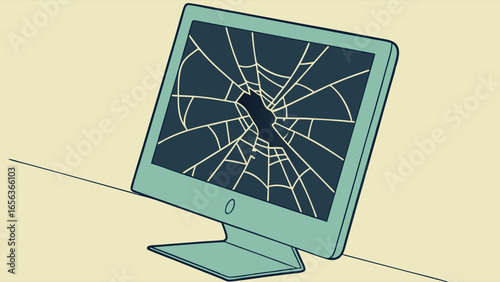 Broken Computer Monitor with Shattered Screen.
