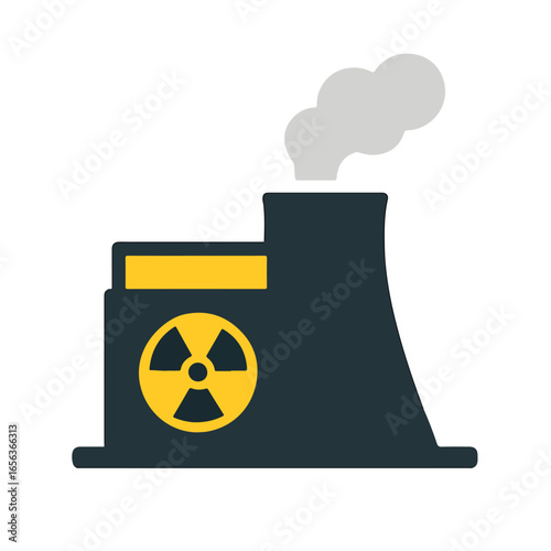Nuclear Power Plant Icon with Radioactive Symbol.