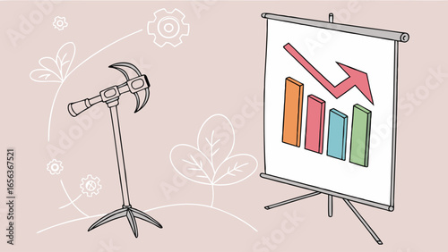 Business Presentation with Downward Trend and Hammer.