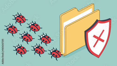 Digital Security Concept Bugs Attacking Protected Folder.
