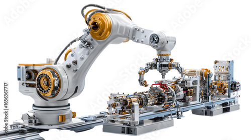 A robotic arm assembling intricate components on a high-tech assembly line