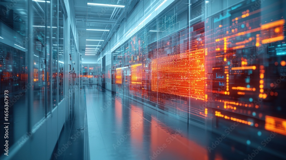Obraz premium Futuristic server room corridor