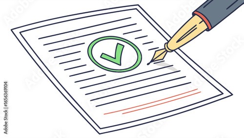 Document with Check Mark and Fountain Pen.