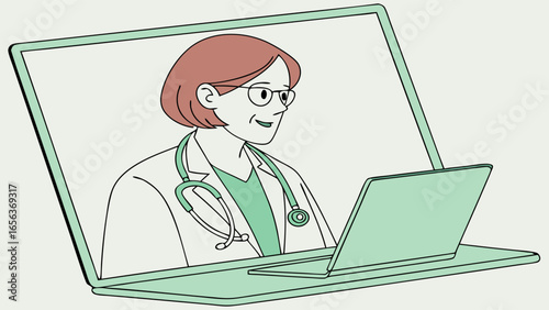 Female Doctor on Laptop for Online Consultation.