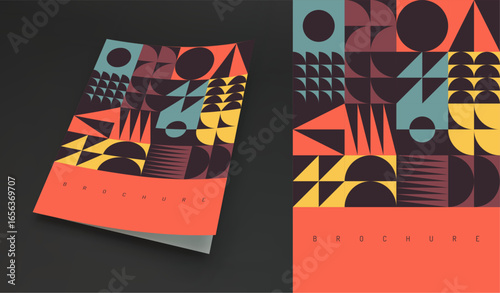 Brochure cover design template. A4 business presentation front page layout with vertical orientation. Softcover book layout. Geometric pattern. Mosaic. Vector for poster, album, magazine or banner.