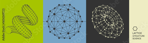 Sphere, torus and spiral. Scientific illustration. Connection structure. Molecular grid. Wireframe object. Vector for banner, poster, cover, brochure, presentation, etc.