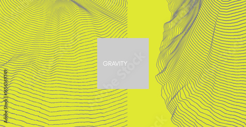Dynamic emitted particles. 3D grid surface. Abstract background. Cover design template. Big data. Illustration for brochure, poster, presentation, flyer or banner.