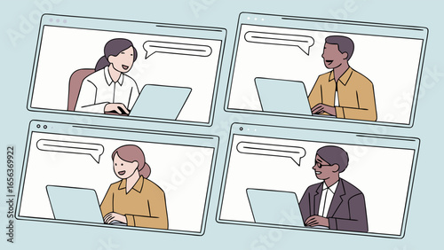 Four People in Online Video Conference.