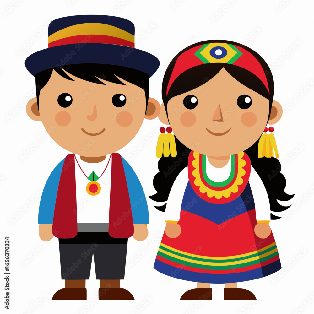 Fototapeta premium Andean Culture. Traditional Clothing of a South American Couple