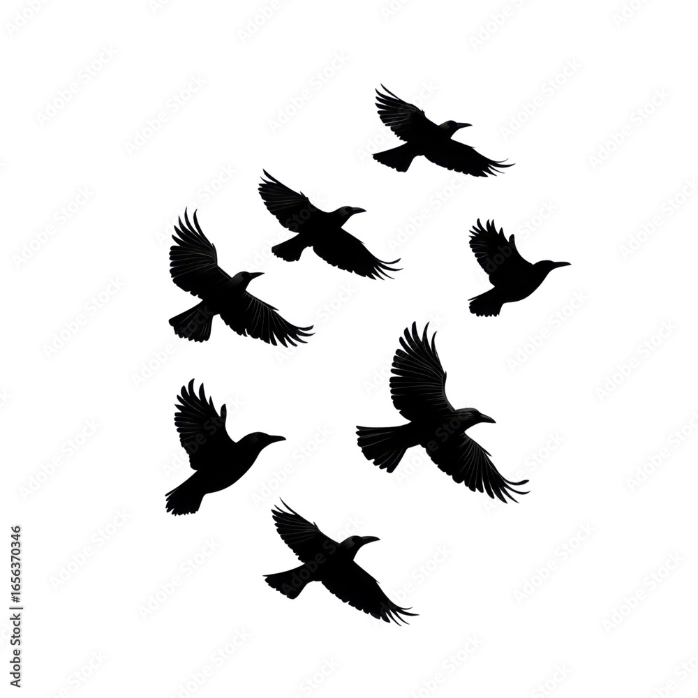 Fototapeta premium Silhouetted birds in flight against a dark background