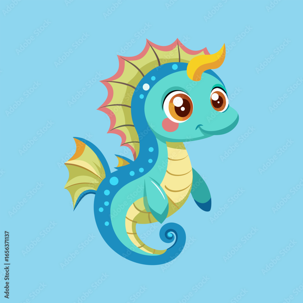 Fototapeta premium Adorable Cartoon Sea Horse Illustration
