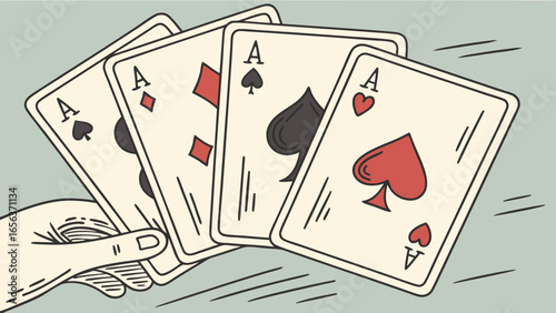 Hand Holding Four Aces Playing Cards Illustration.